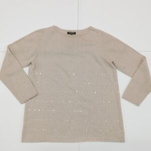 Cashmere Harrod's  Crew Neck Sweater with Rhinestone Stripes *flaw*